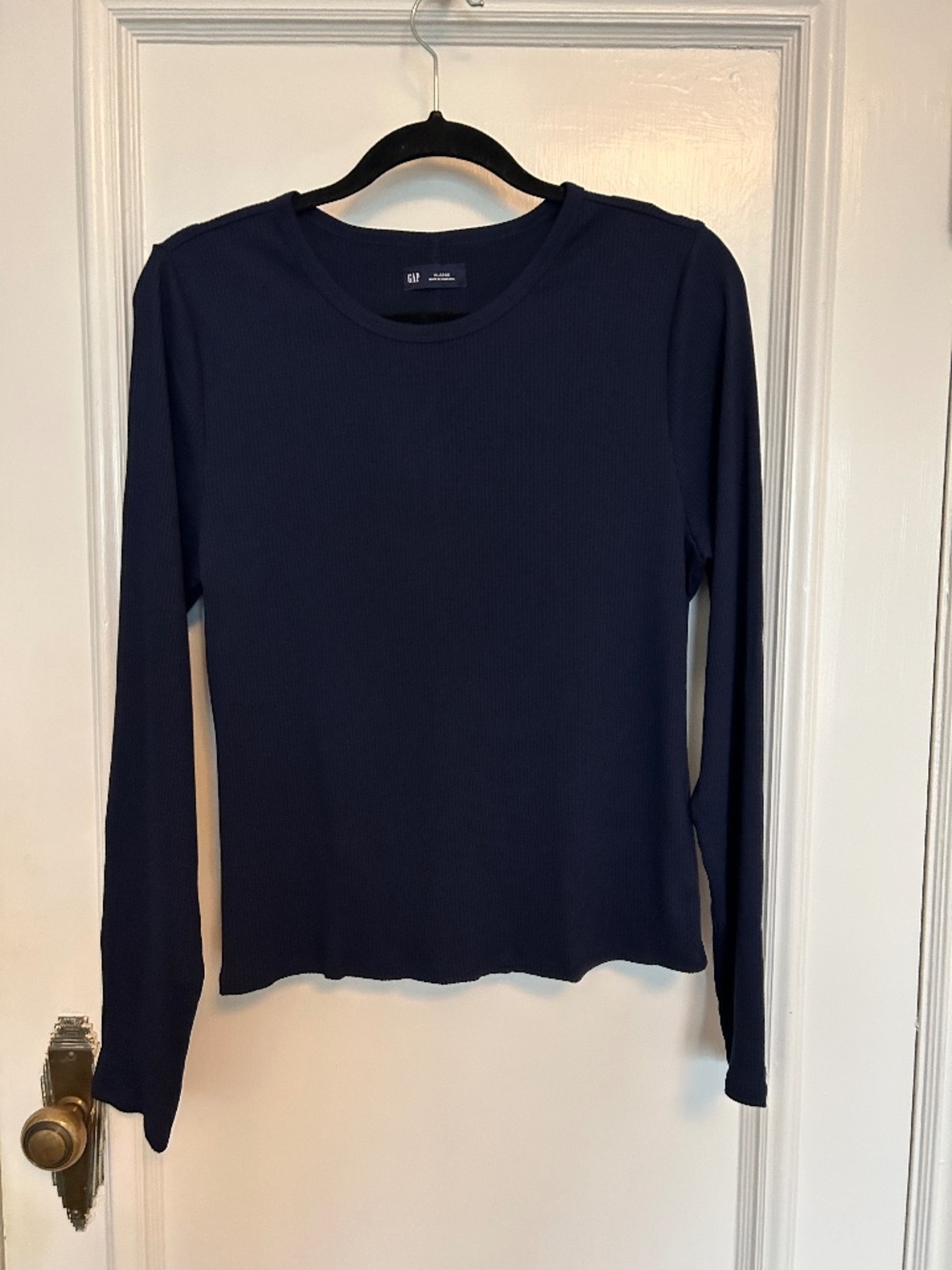 NWT Gap Navy Ribbed Fitted Cropped Long Sleeved Tee Size XL